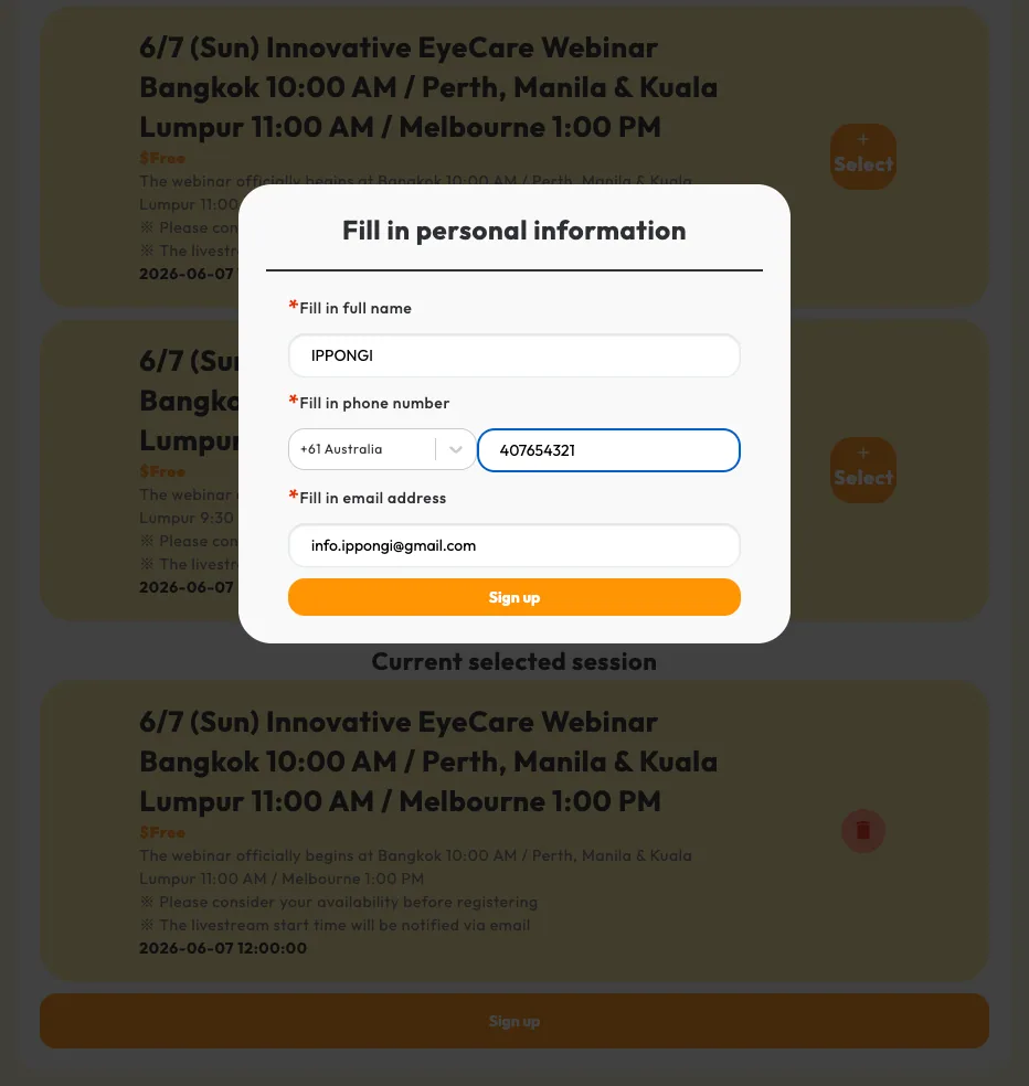 Webinar registration step 3: Accurate information is important so we can send you the webinar link by SMS or email.